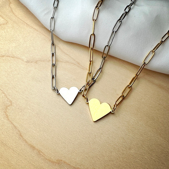 Kalina Paperclip Chain and Heart Necklace