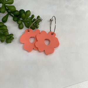 Coral Acrylic Flower with Surgical Steel Hoops