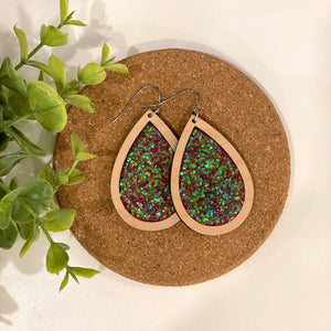 Coral Ribbon Glitter Filled Maple Wood Drops