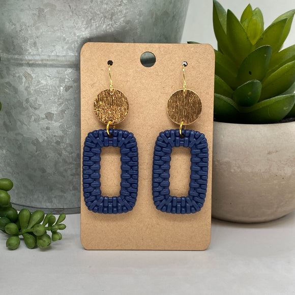 Gold Circle with Navy Rattan Rectangle Drop