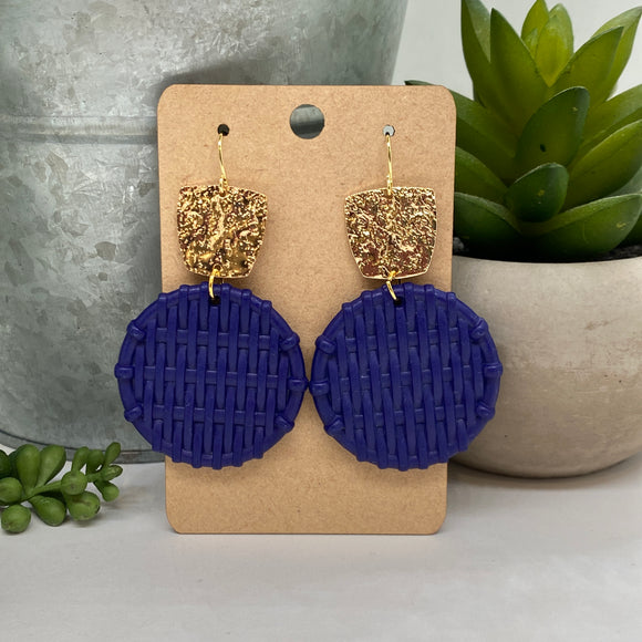 Gold Hammered Metal with Blue Acrylic Rattan Circle Drop