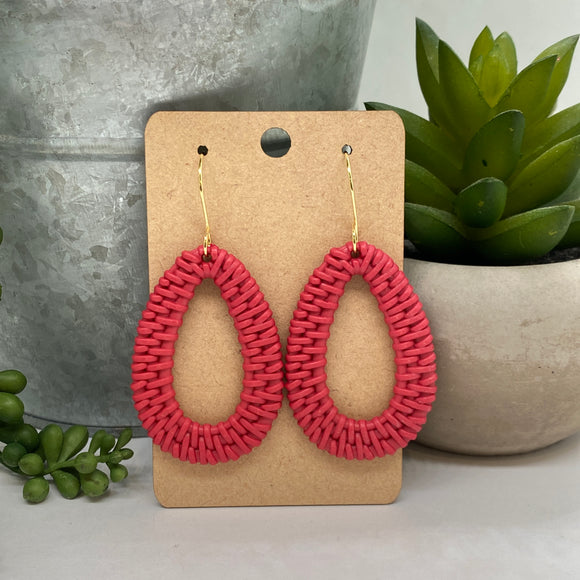 Gold Hook and Pink Acrylic Rattan Teardrop