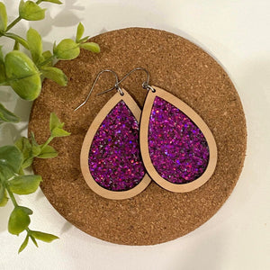 Holographic Deep Pink Glitter Filled Maple Wood Drops
