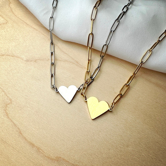 Kalina Paperclip Chain and Heart Necklace - Wholesale