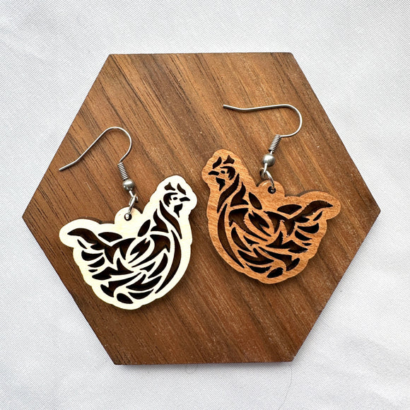 Chicken Cutout Wood Drop Earrings, 2 colors