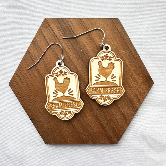Farm Fresh Chicken Eggs Wood Drop Earrings - Wholesale