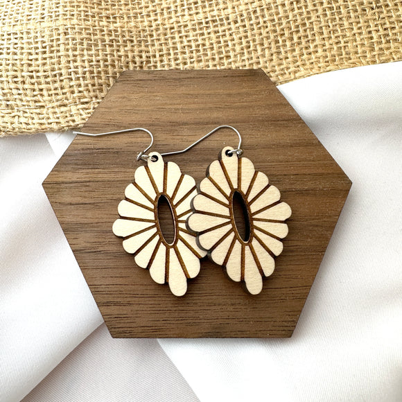 Sunburst Scalloped Quad Drop Wood Earrings - Wholesale