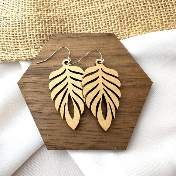 Feather Wood Earrings, 2 Colors