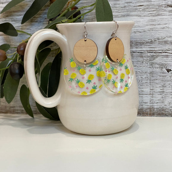 Maple Wood and Pineapple Circle Acrylic Drops
