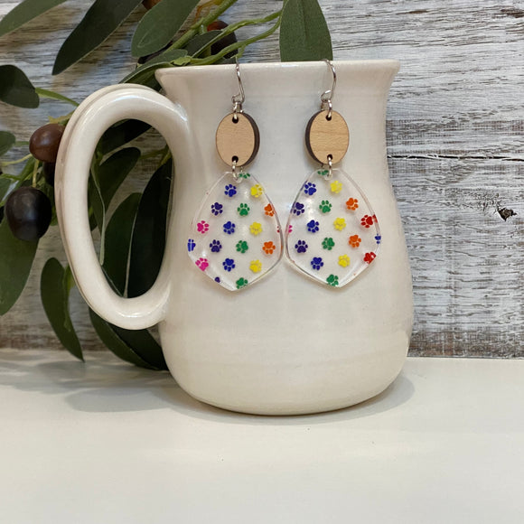 Maple Wood and Rainbow Paw Acrylic Drops