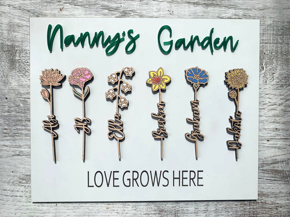 Personalized Grandma's Garden Sign With Grandkids Names and Birth Flowers