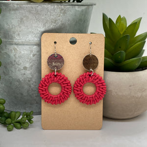 Silver Circle and Pink Acrylic Rattan Drop