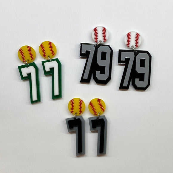 Team Spirit Number Drops Personalized Acrylic Earrings