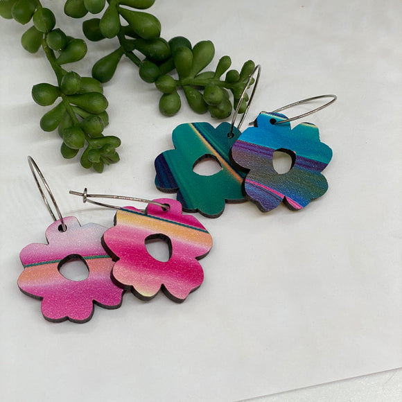 Tie Dye Acrylic Flower with Surgical Steel Hoops