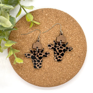 Walnut Cow Tag and Clear Cow Print Acrylic Drops