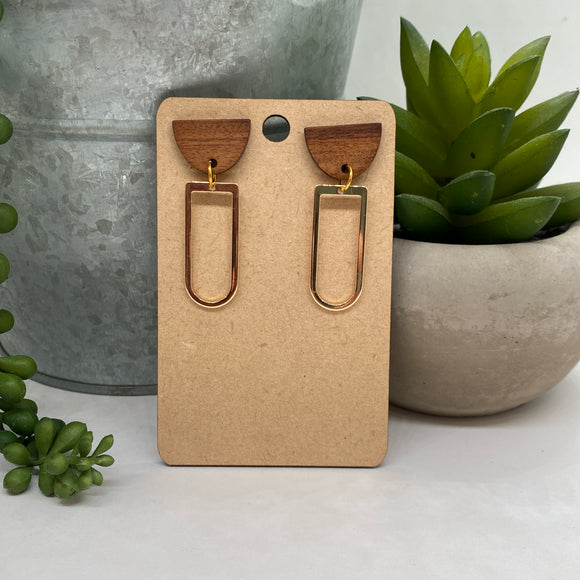 Walnut Wood Semicircle Post and Rose Gold Rounded Rectangle Metal Drop