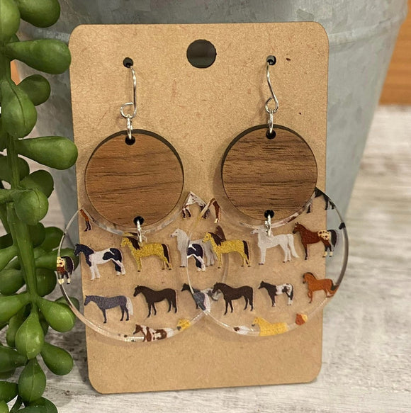 Walnut Wood and Horses Acrylic Drops