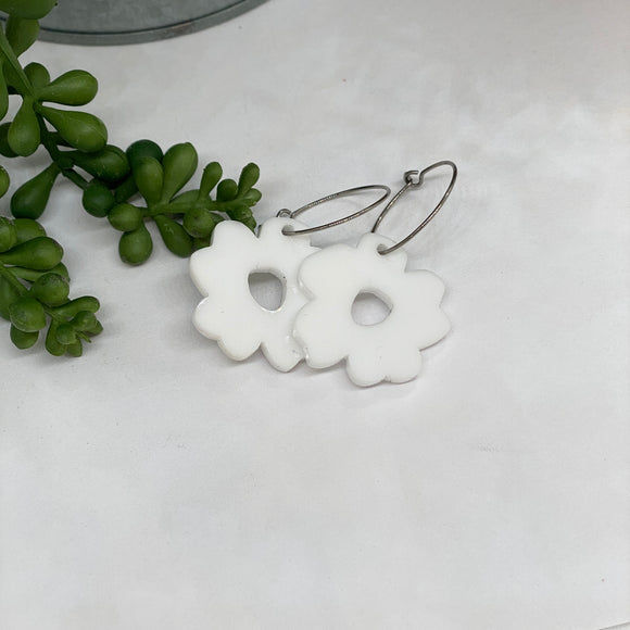 White Acrylic Flower with Surgical Steel Hoops
