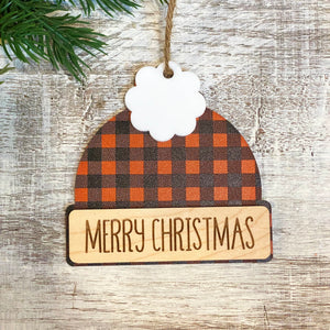 2 Layer Wood and Acrylic Beanie Ornament