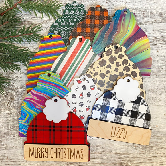 2 Layer Wood and Acrylic Beanie Ornament