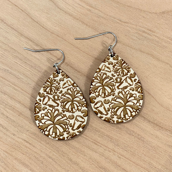 Cheerleader Leopard Print Drop Earrings Maple Wood