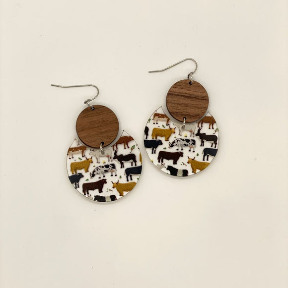 Cows and Wood Circle Drops - Wholesale