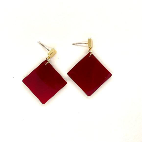 Gold Bar Stud with Burgundy Shimmer Acrylic Diamond Drops