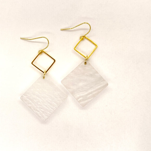 Gold Metal Diamond and White Sea Foam Shimmer Acrylic Diamond Drops