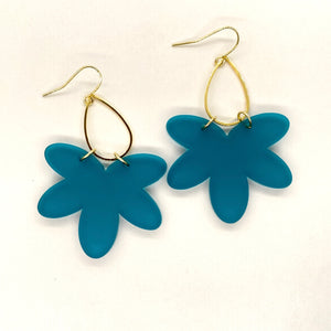 Gold Metal Teardrop with Frosted Turquoise Acrylic Flower Drops
