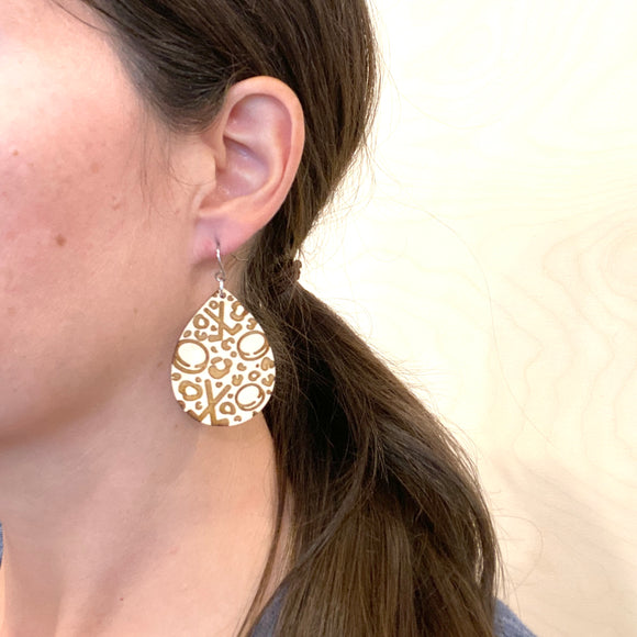 Hockey Leopard Print Drop Earrings Maple Wood