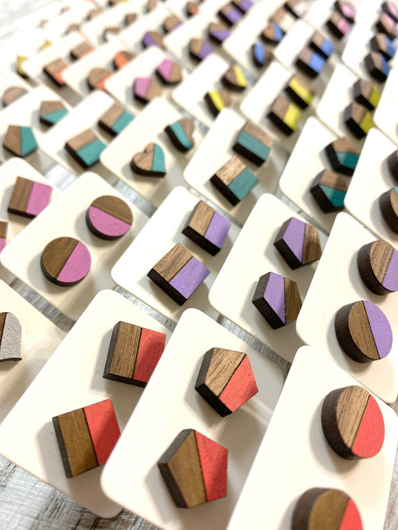 Two Tone Walnut Geo Studs - Wholesale