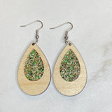 Green and Gold Drop Earrings