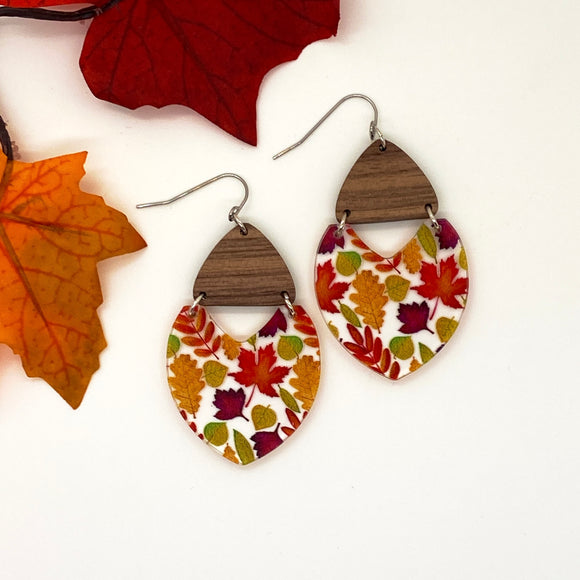 Vibrant Fall Leaves Acrylic and Walnut Wood Drops
