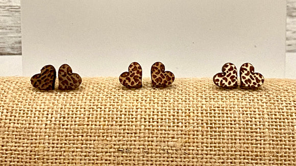 Leopard Print Heart Studs