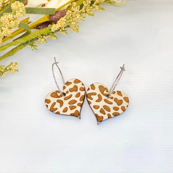 Leopard Heart Drops with Surgical Steel Hoops