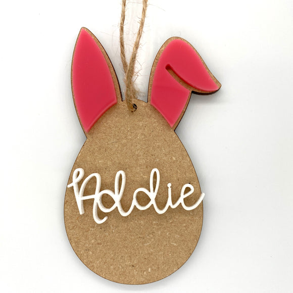 Pink Ear Bunny 2 Layer Easter Tag