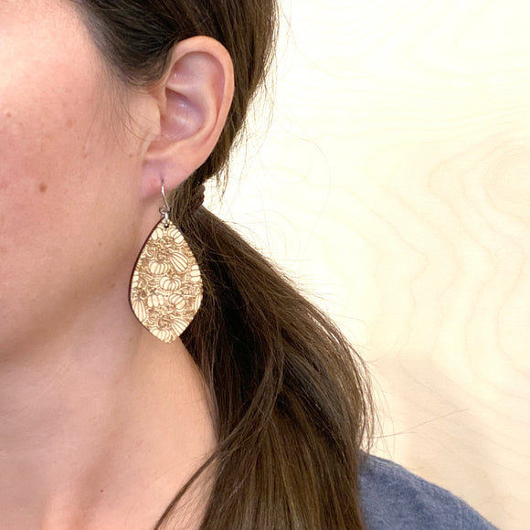 Pumpkin Pattern Drop Earrings Maple Wood