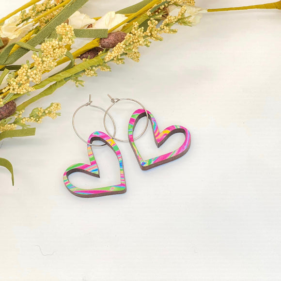 Rainbow Swirl Heart Drops with Surgical Steel Hoops