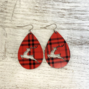 Red and Black Plaid Deer Acrylic Drops