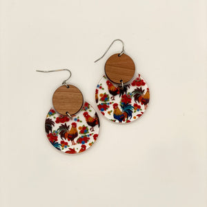 Roosters and Wood Circle Drops