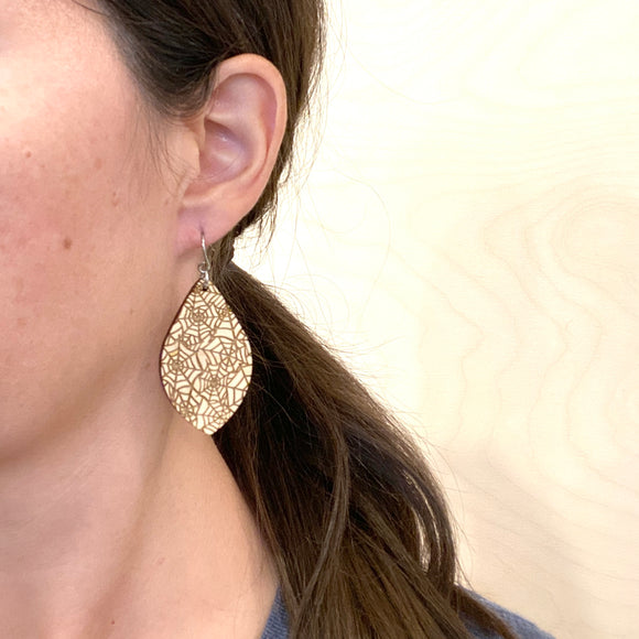 Spider Web Collage Drop Earrings Maple Wood