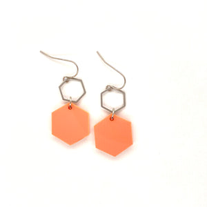 Stainless Steel Metal Hexagon and Coral Acrylic Hexagon Drops