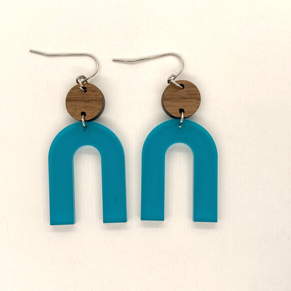 Walnut Circle and Teal Acrylic Arch Drops