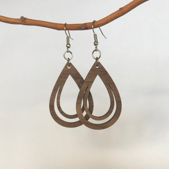 Wood Double Loop Tear Drop Earrings - Wholesale