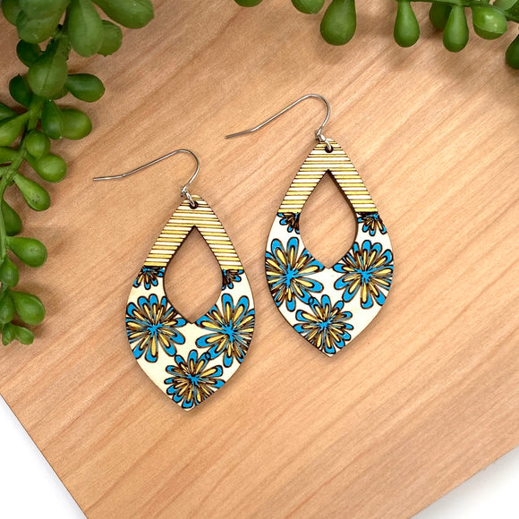 Hand Painted Teal and Gold Flower Tear Drops