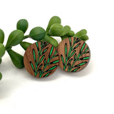 Hand Painted Small Leaf Circle Stud