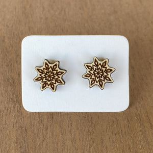 Engraved Wood Snowflake Studs