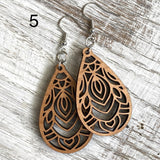 Mandala Drop Wood Earrings