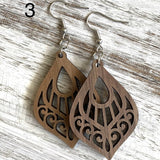 Mandala Drop Wood Earrings