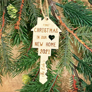 New Home Key Ornament maple wood